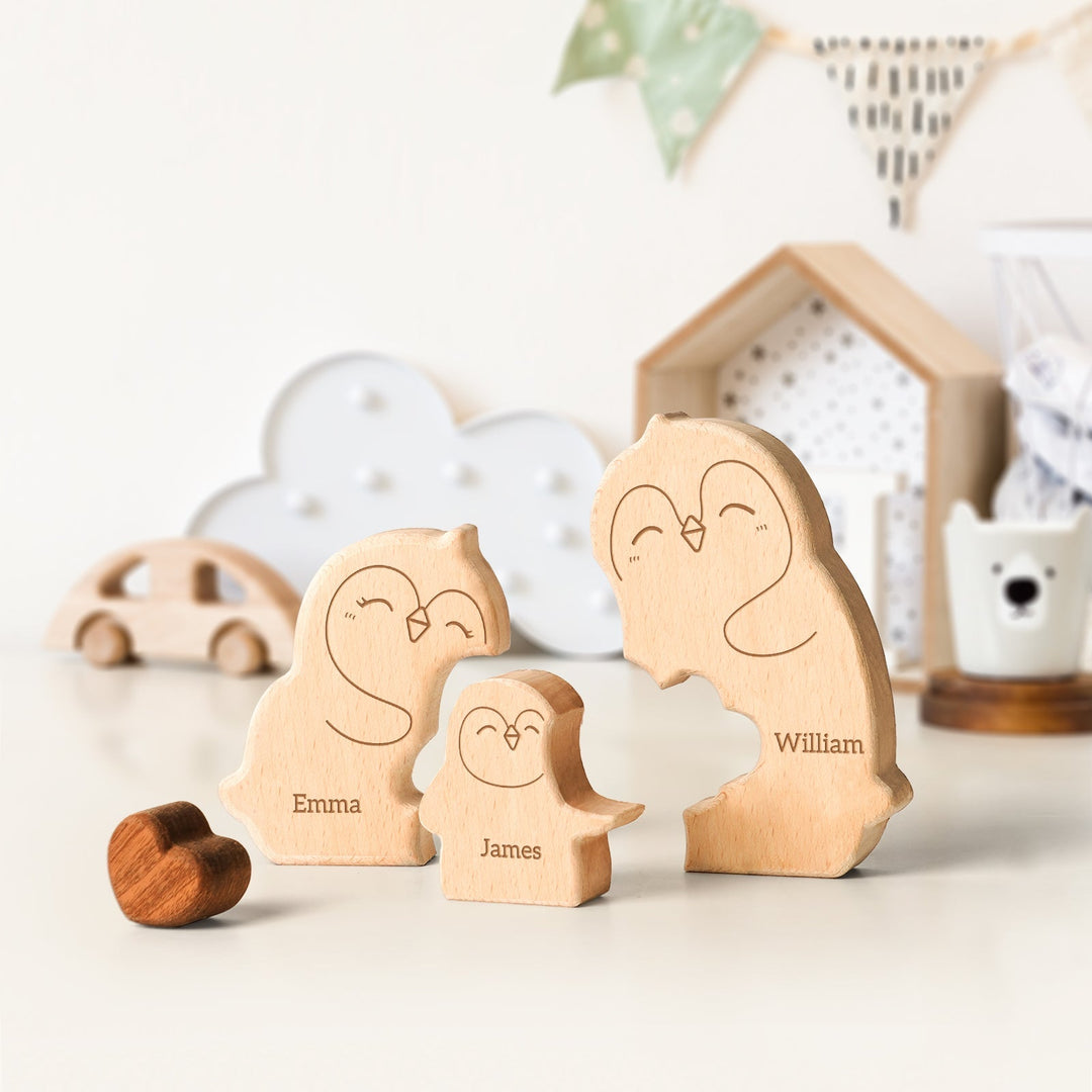 Personalised Wooden Penguin Family Puzzle Decor