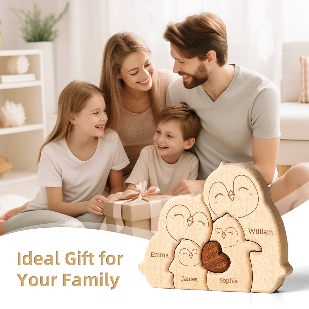 Personalised Wooden Penguin Family Puzzle Decor