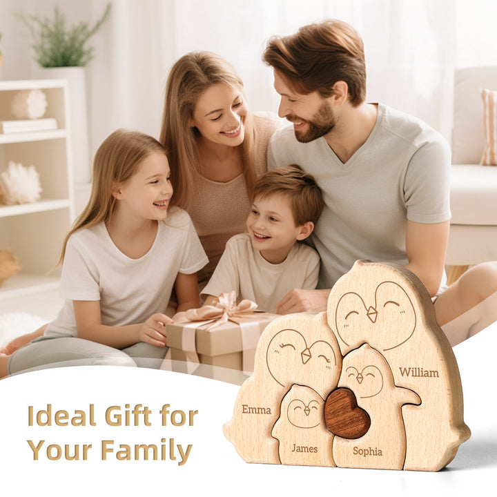 Personalised Wooden Penguin Family Puzzle Decor