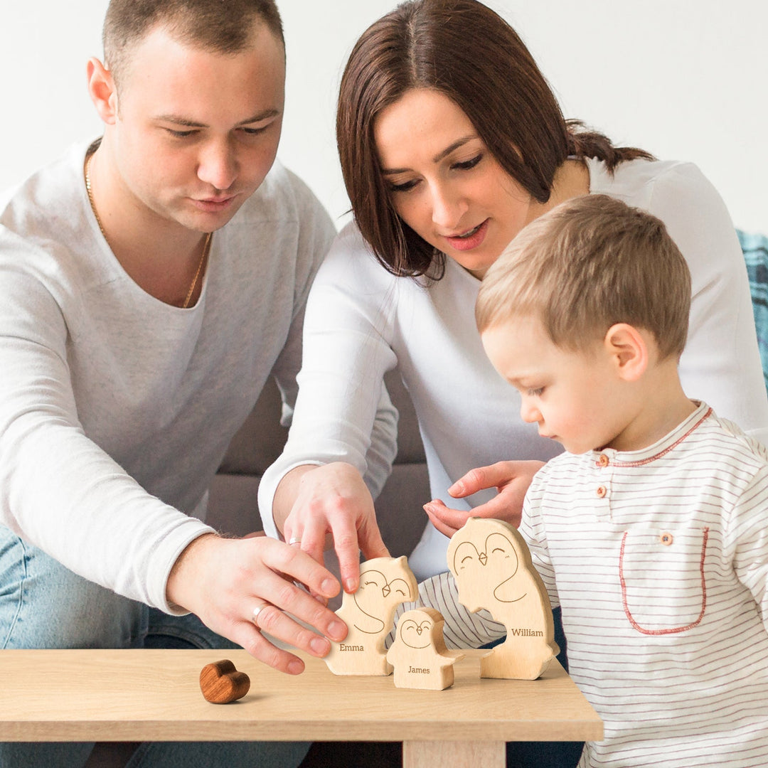 Personalised Wooden Penguin Family Puzzle Decor