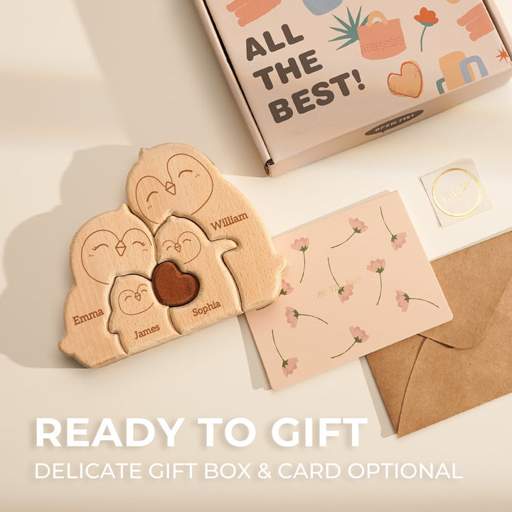 Personalised Wooden Penguin Family Puzzle Decor