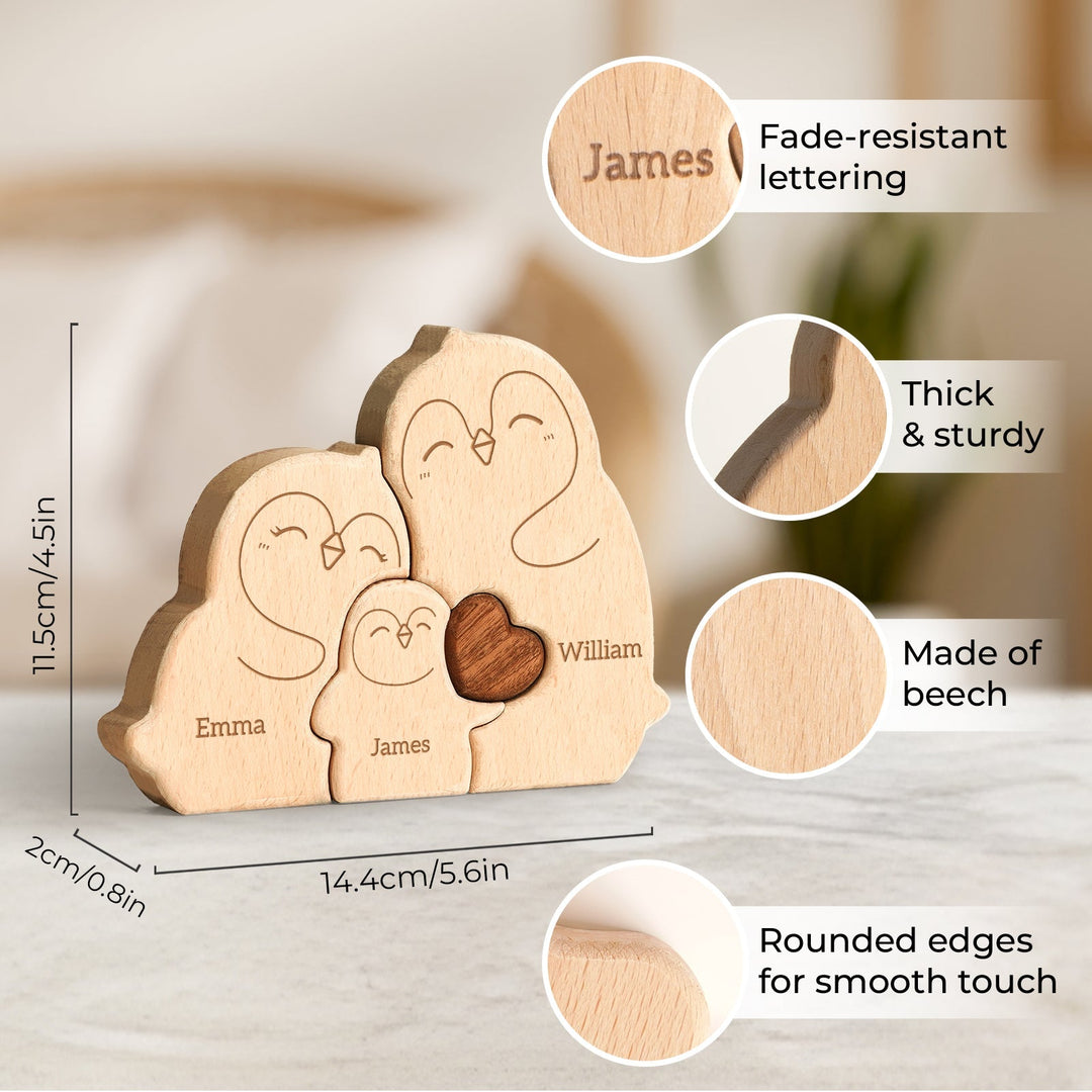 Personalised Wooden Penguin Family Puzzle Decor