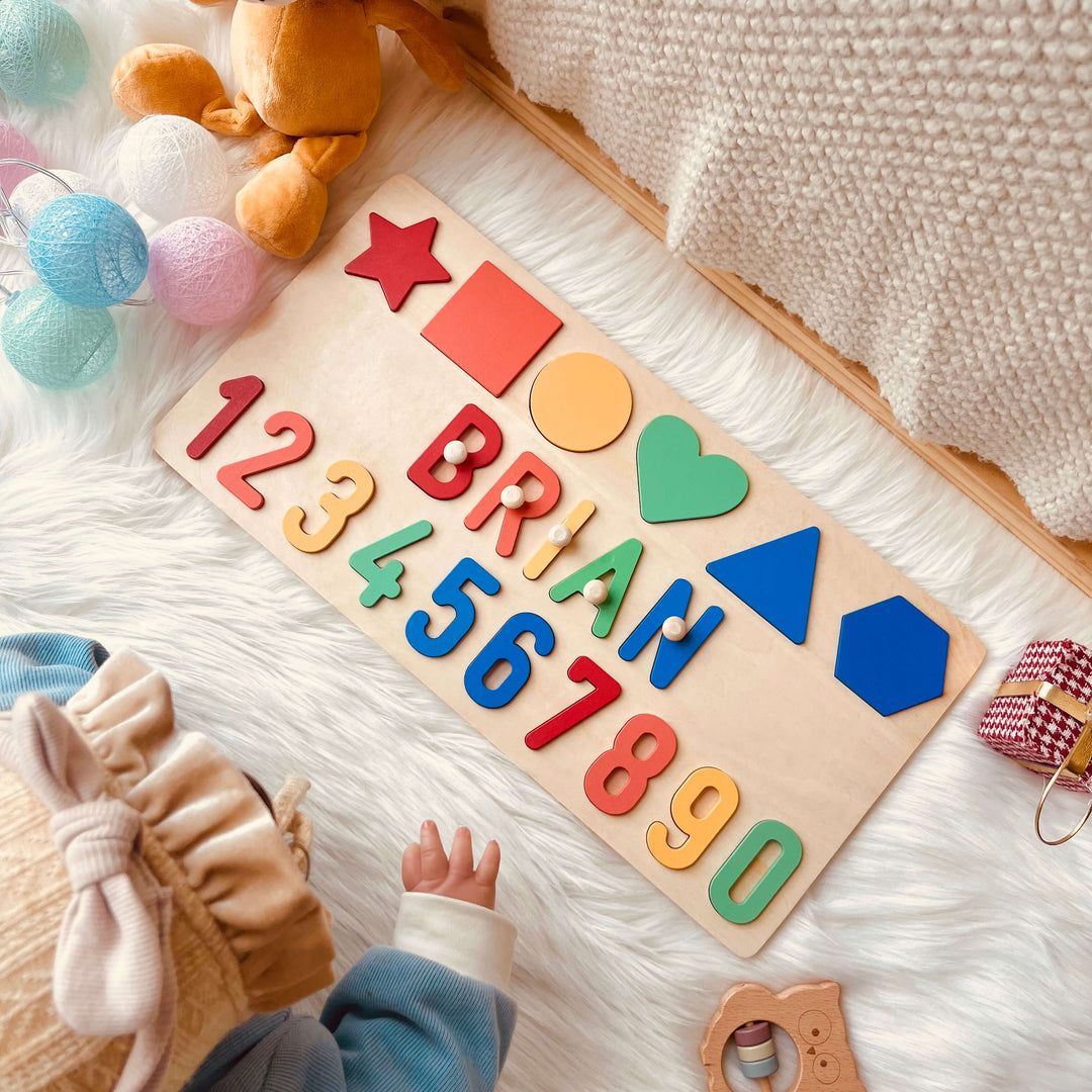 Personalised Numbers And Shapes Wooden Name Puzzle