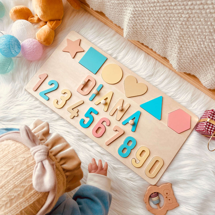 Personalised Numbers And Shapes Wooden Name Puzzle