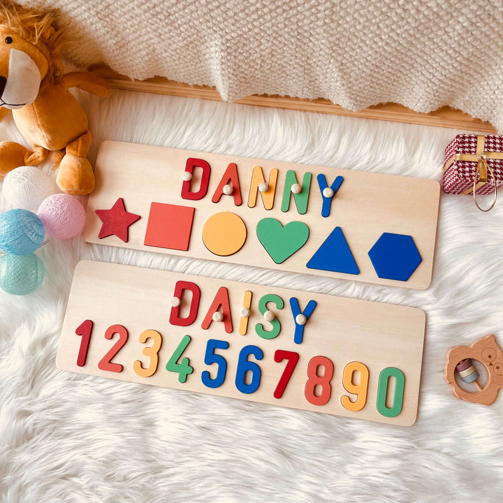 Personalised Numbers And Shapes Wooden Name Puzzle