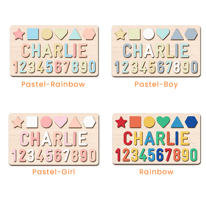 Personalised Numbers And Shapes Wooden Name Puzzle