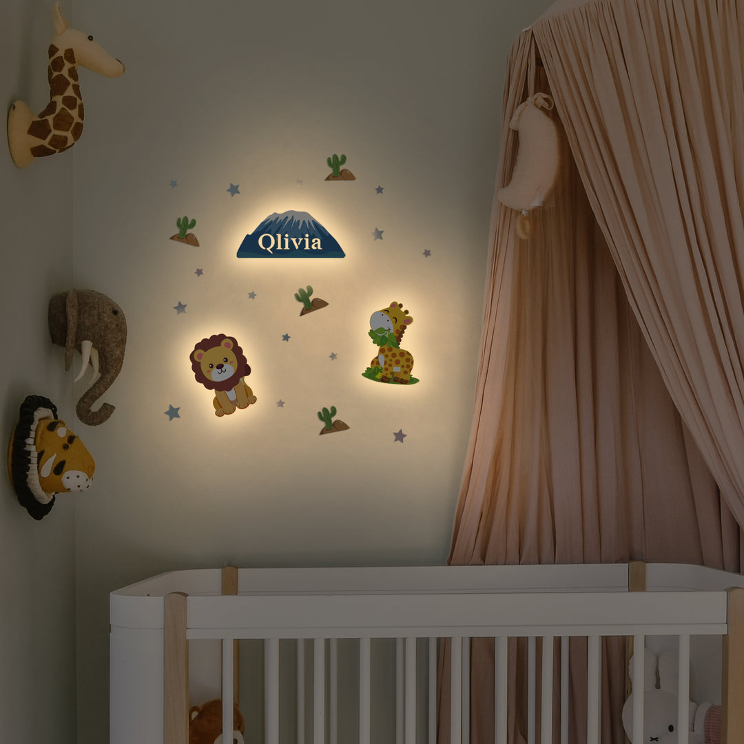 Personalised Wooden Baby's Room Wall Light Set-Grassland Theme