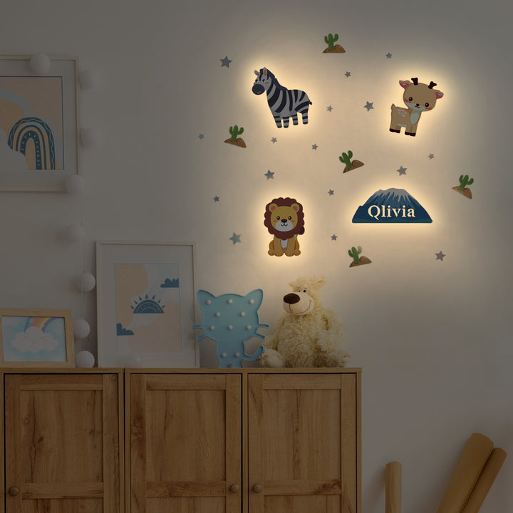 Personalised Wooden Baby's Room Wall Light Set-Grassland Theme