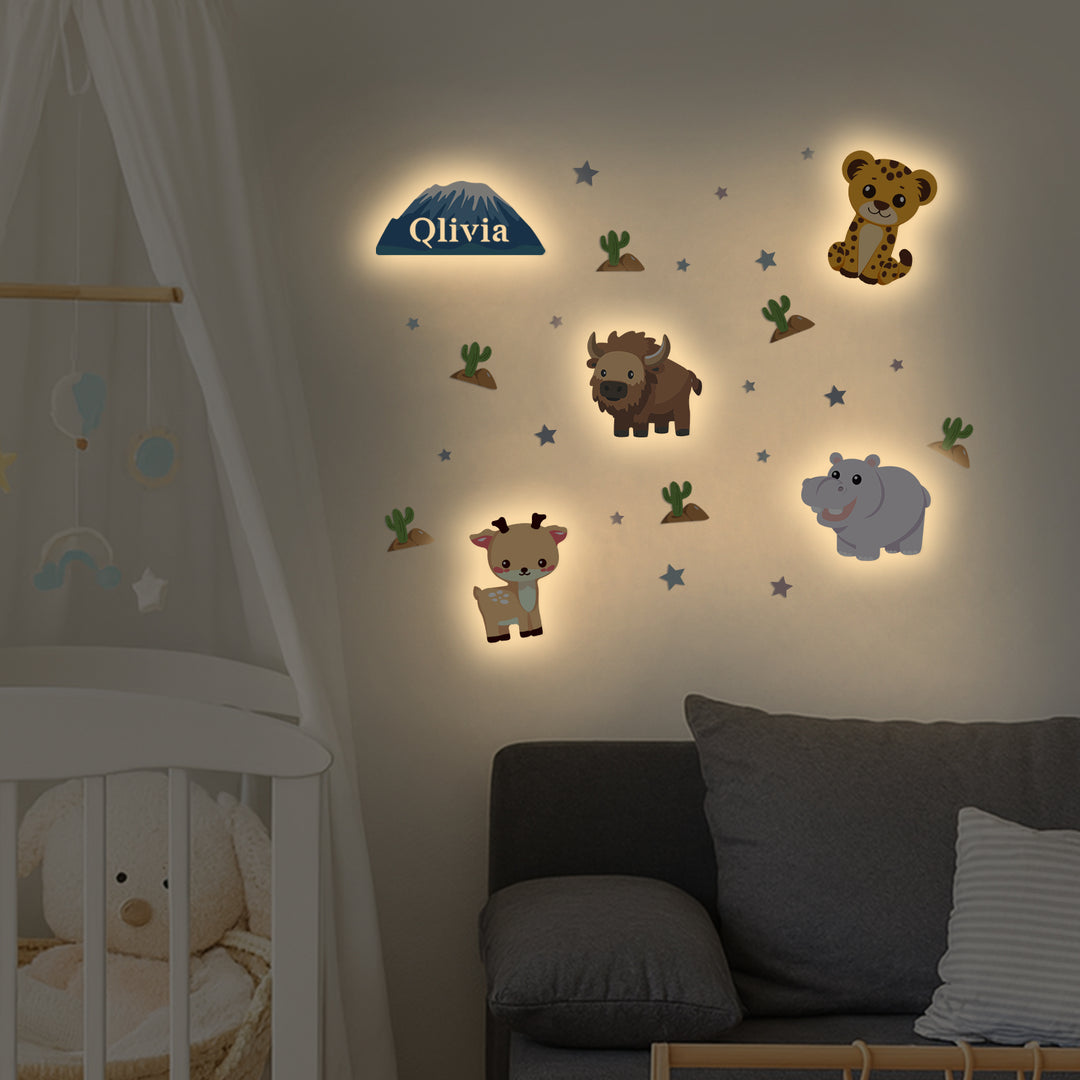 Personalised Wooden Baby's Room Wall Light Set-Grassland Theme