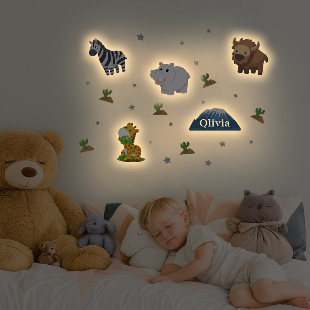 Personalised Wooden Baby's Room Wall Light Set-Grassland Theme