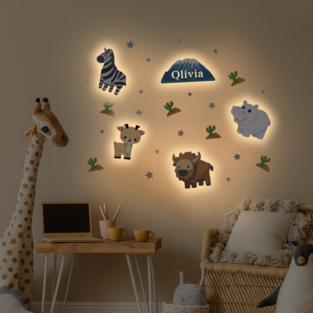 Personalised Wooden Baby's Room Wall Light Set-Grassland Theme