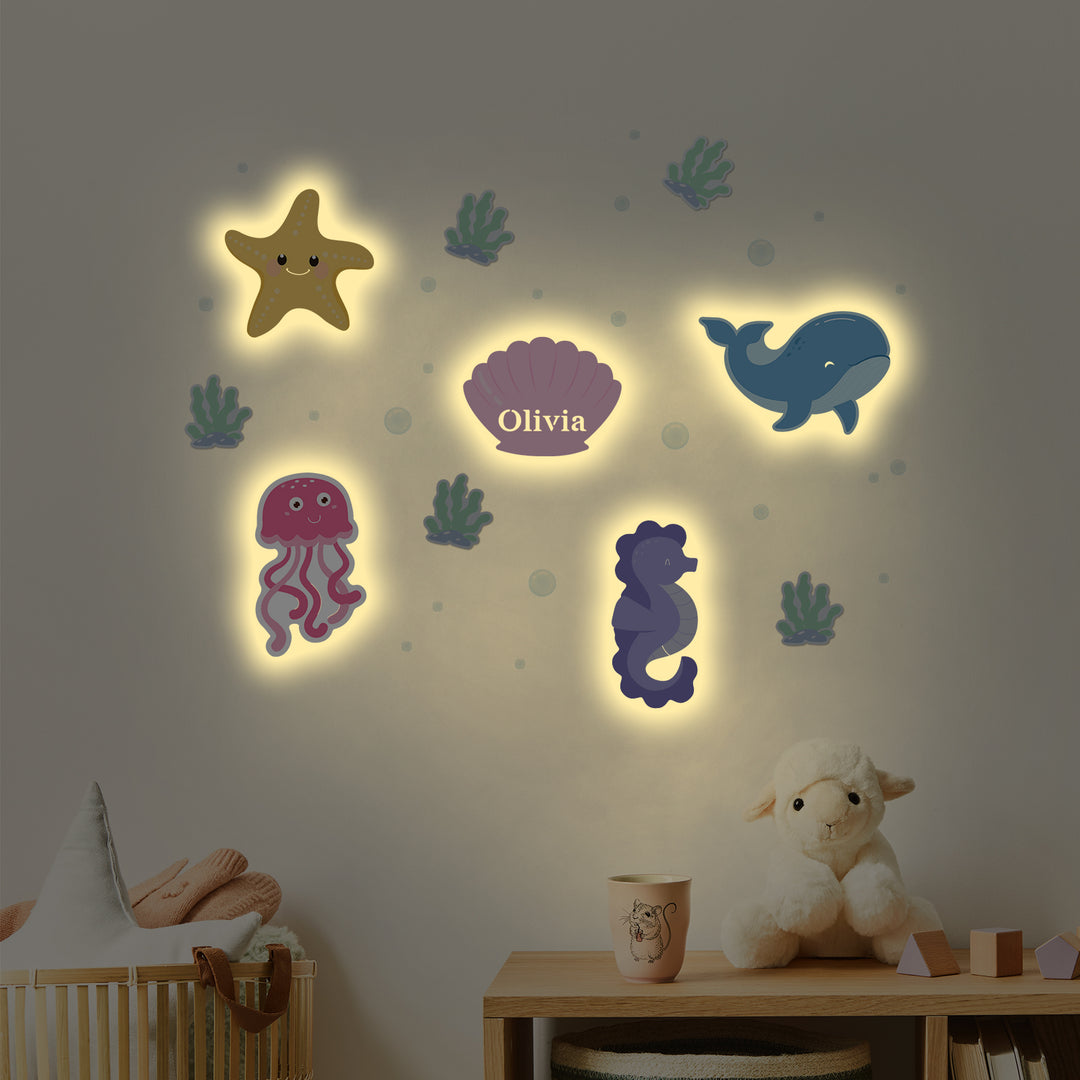 Personalised Wooden Baby's Room Wall Light Set-Marine Theme