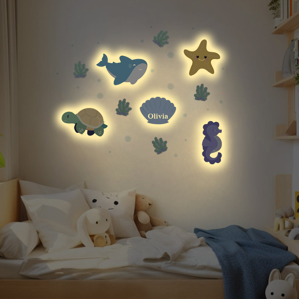 Personalised Wooden Baby's Room Wall Light Set-Marine Theme