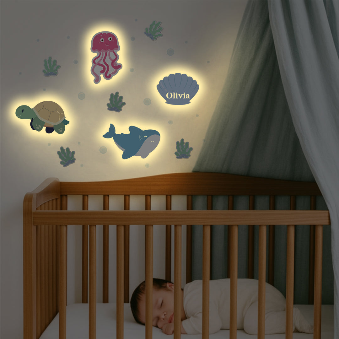 Personalised Wooden Baby's Room Wall Light Set-Marine Theme