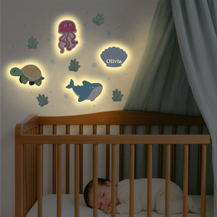 Personalised Wooden Baby's Room Wall Light Set-Marine Theme
