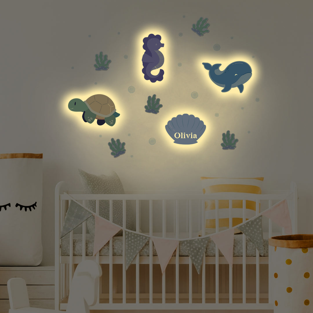 Personalised Wooden Baby's Room Wall Light Set-Marine Theme