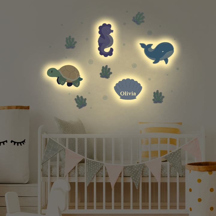 Personalised Wooden Baby's Room Wall Light Set-Marine Theme