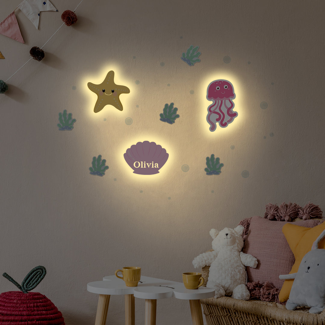 Personalised Wooden Baby's Room Wall Light Set-Marine Theme