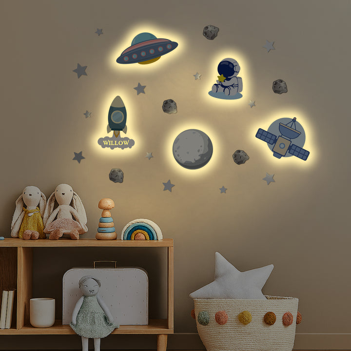 Personalised Wooden Baby's Room Wall Light Set-Space Model