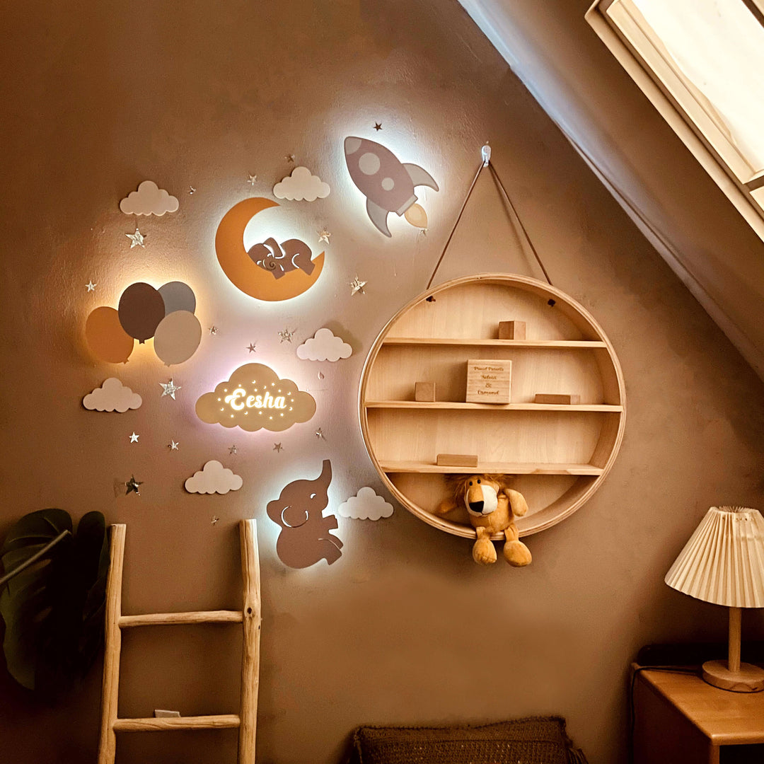 Personalised Wooden Baby's Room Wall Light Set