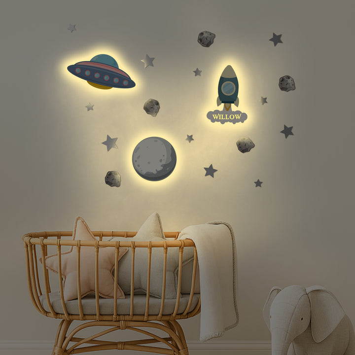 Personalised Wooden Baby's Room Wall Light Set-Space Model