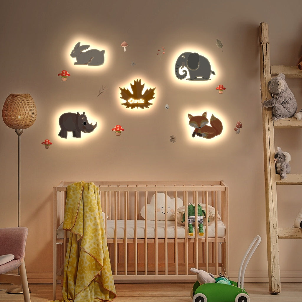 Personalised Wooden Baby's Room Wall Light Set-Forest Theme