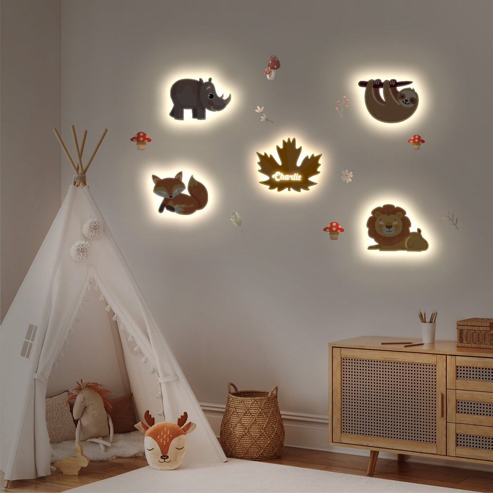 Personalised Wooden Baby's Room Wall Light Set-Forest Theme
