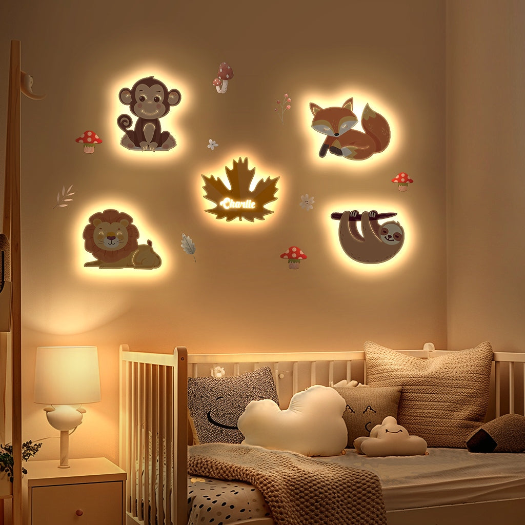 Personalised Wooden Baby's Room Wall Light Set-Forest Theme