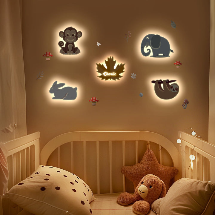 Personalised Wooden Baby's Room Wall Light Set-Forest Theme