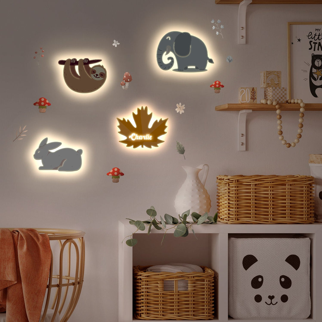 Personalised Wooden Baby's Room Wall Light Set-Forest Theme