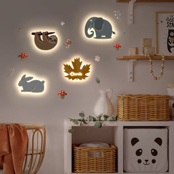 Personalised Wooden Baby's Room Wall Light Set-Forest Theme
