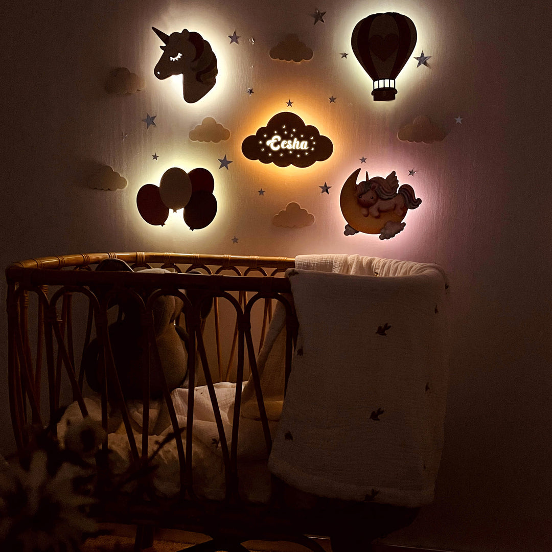 Personalised Wooden Baby's Room Wall Light Set