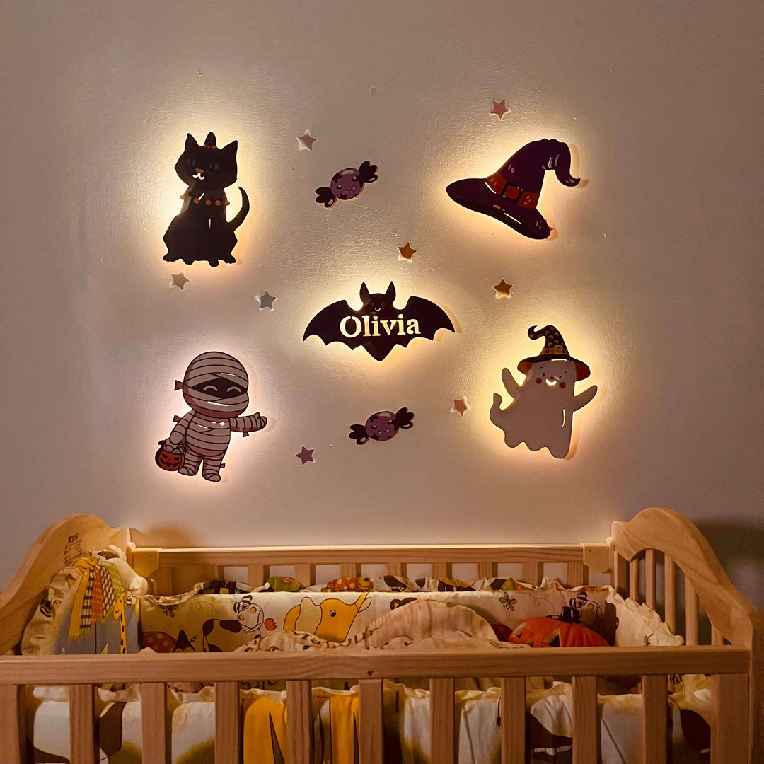 Personalized Wooden Baby's Room Wall Light Set-Halloween Theme