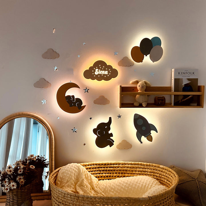 Personalised Wooden Baby's Room Wall Light Set