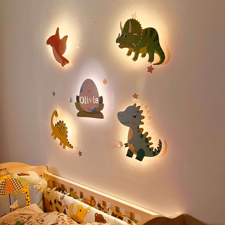 Personalized Wooden Baby's Room Wall Light Set-Dinosaur theme