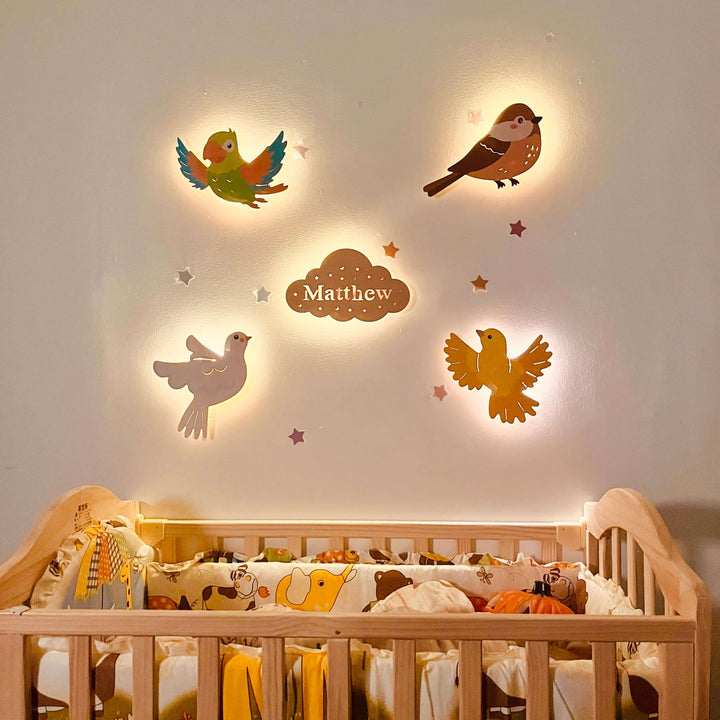 Personalized Wooden Baby's Room Wall Light Set-Sky Animal Theme