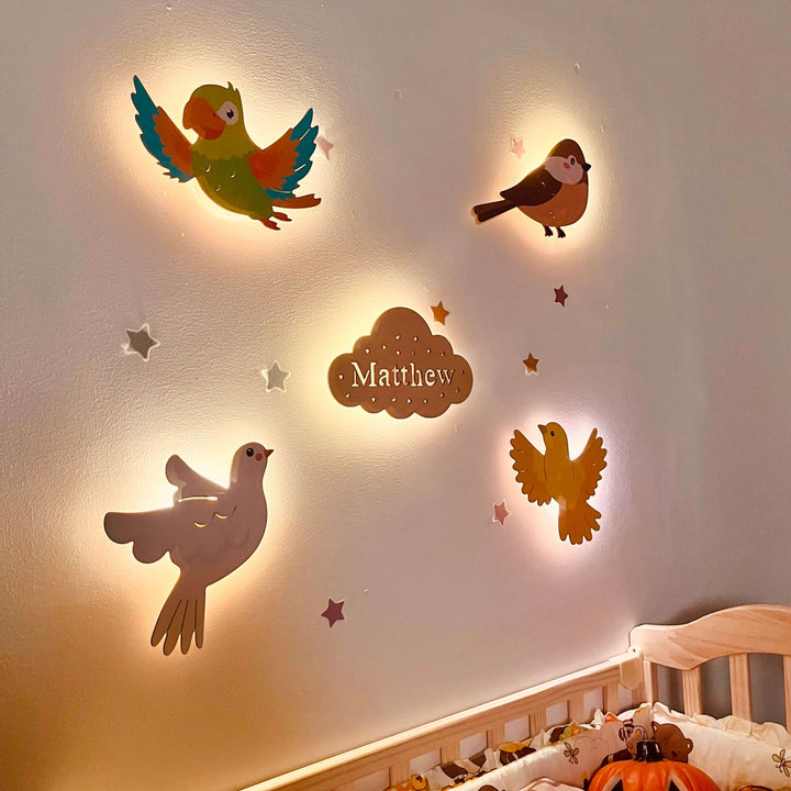 Personalized Wooden Baby's Room Wall Light Set-Sky Animal Theme