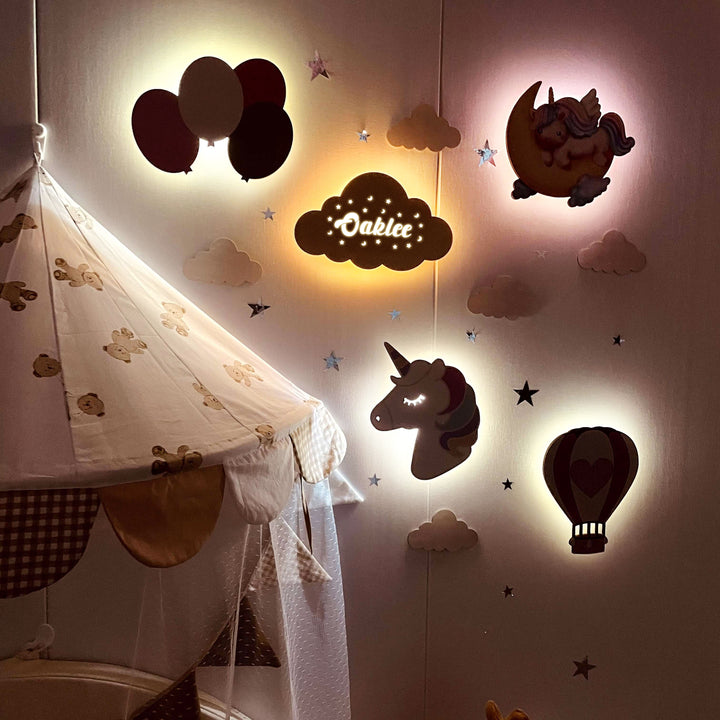 Personalised Wooden Baby's Room Wall Light Set