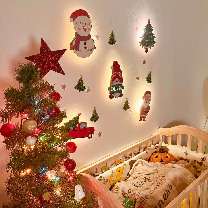 Personalized Wooden Baby's Room Wall Light Set-Christmas Theme