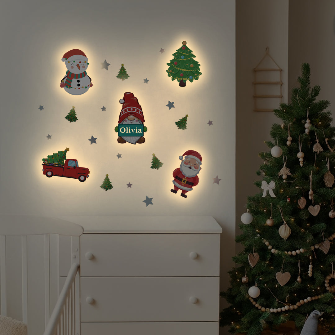 Personalised Wooden Baby's Room Wall Light Set-Christmas Theme