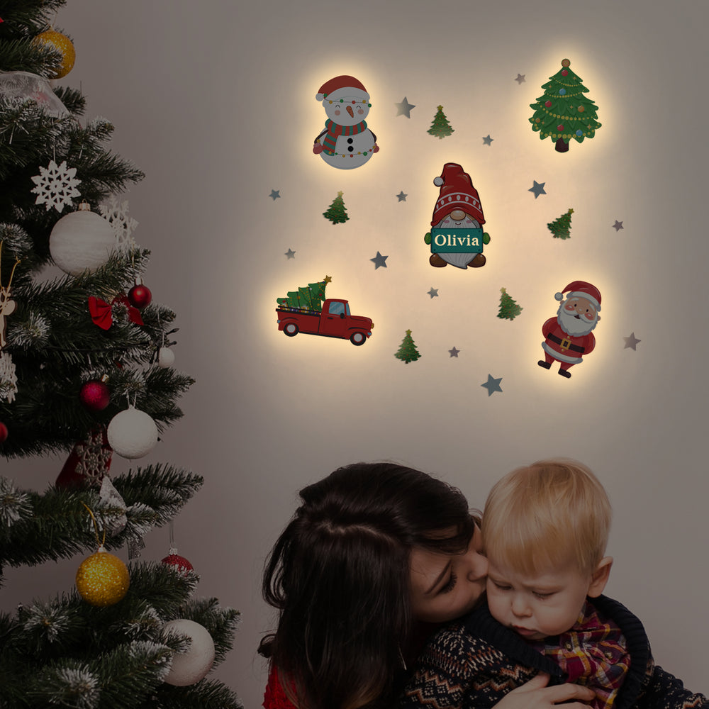 Personalised Wooden Baby's Room Wall Light Set-Christmas Theme