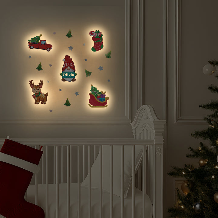Personalised Wooden Baby's Room Wall Light Set-Christmas Theme