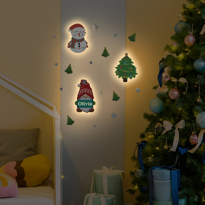 Personalised Wooden Baby's Room Wall Light Set-Christmas Theme