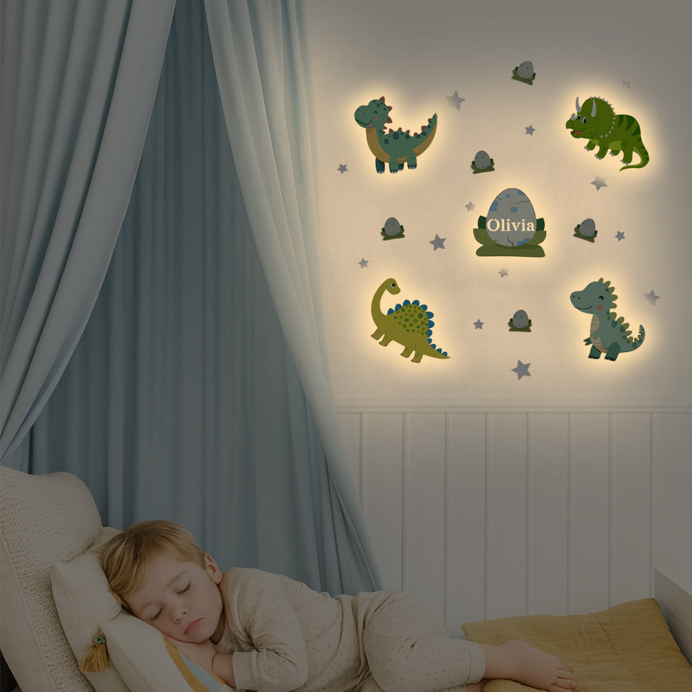 Personalised Wooden Baby's Room Wall Light Set-Dinosaur Theme
