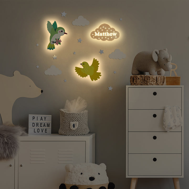 Personalised Wooden Baby's Room Wall Light Set-Sky Animal Theme