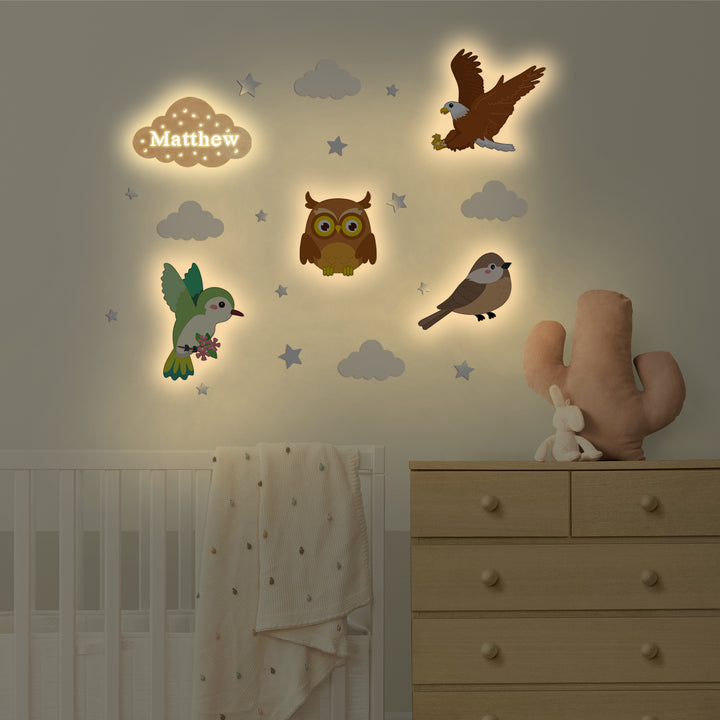 Personalised Wooden Baby's Room Wall Light Set-Sky Animal Theme