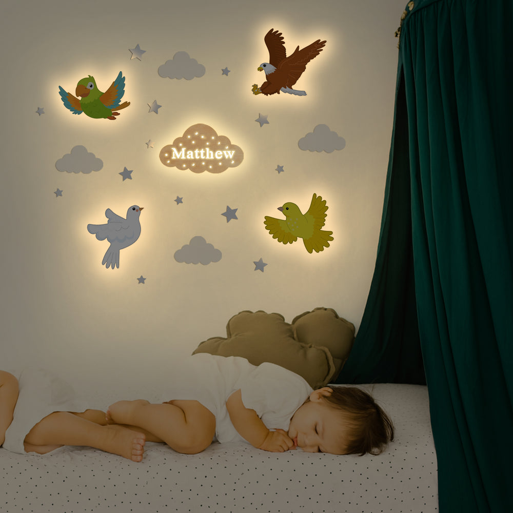 Personalised Wooden Baby's Room Wall Light Set-Sky Animal Theme