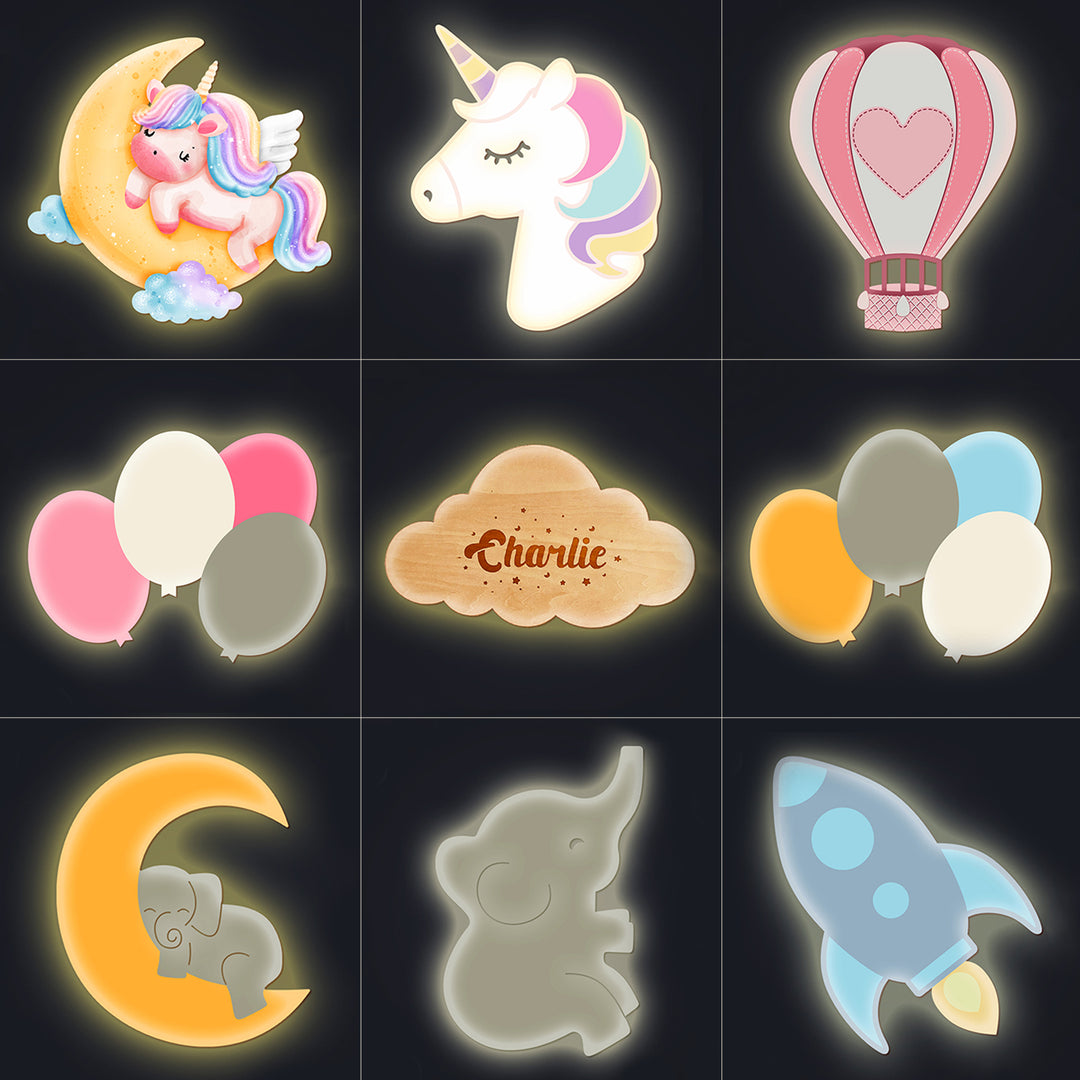 Personalised Wooden Baby's Room Wall Light Set
