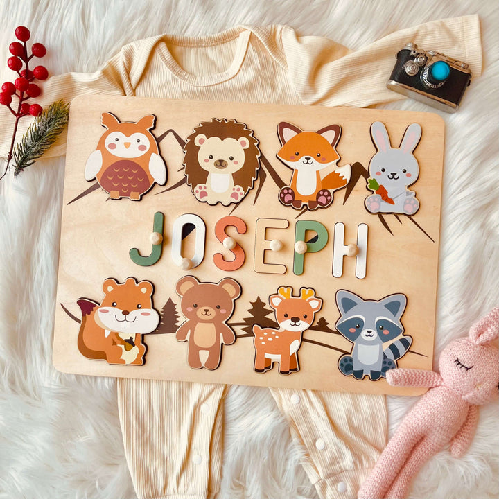 Personalised Wooden Baby Name Puzzle-Forest Animals