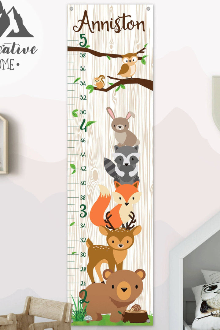Personalised Forest Animals Hanging Canvas Height Ruler